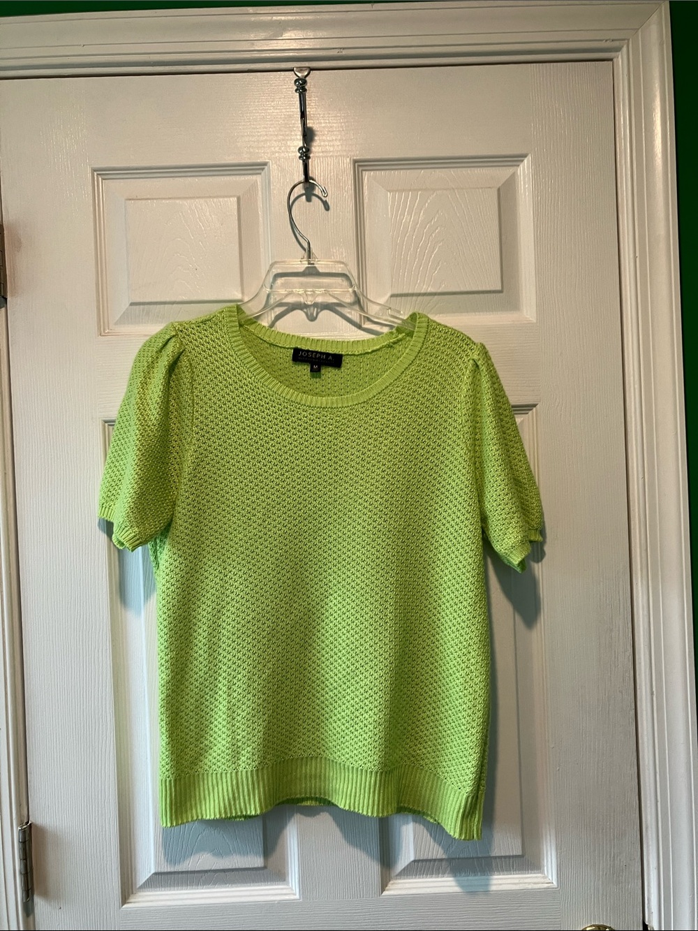 Neon Lime Short Sleeve Knit Top medium puff sleeve pullover sweater Joseph a